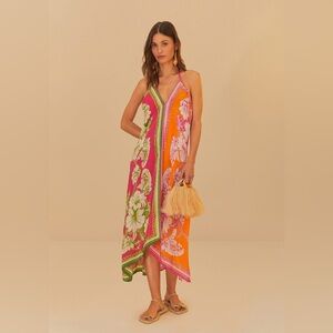 Farm Rio Mixed Scarves Floral Elegance Maxi Cover-Up